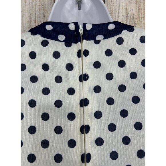 Vintage 60s 70s Mod Polka Dot Drop Waist Dress Sz M Navy Blue White Twiggy USA - Picture 6 of 8